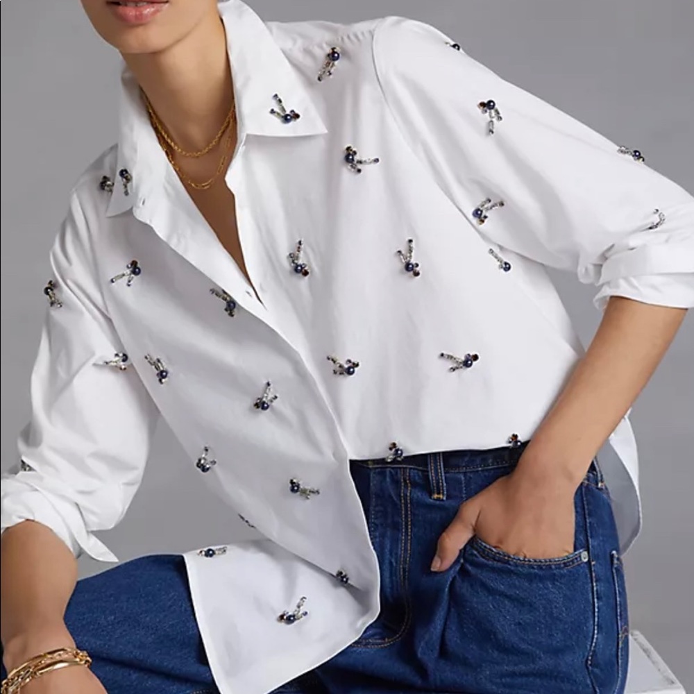 NWT Anthropologie Dhruv Kapoor Jeweled Button Down Sz L